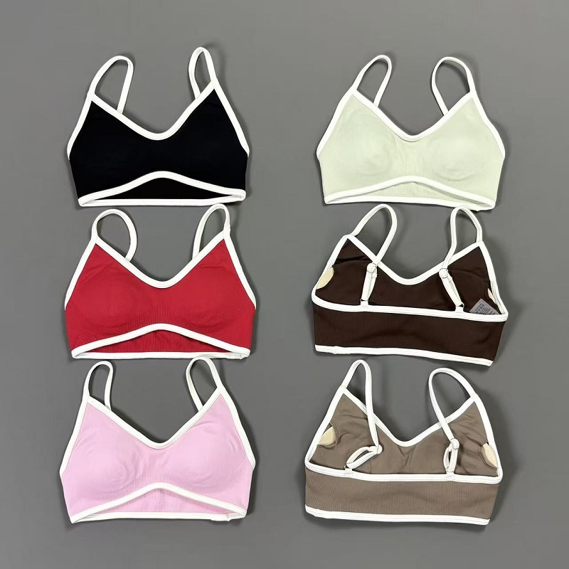 Yoga Strap Cotton - Женский спортивный бюстгальтер с контрастными вставками,