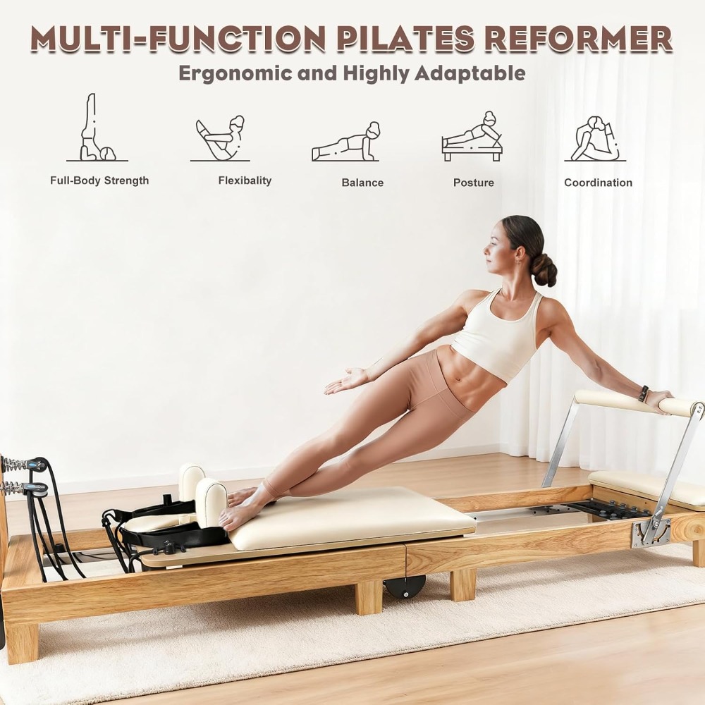 Pilates Reformer Spring - Складной деревянный пилатес-реформер 94,5 дюйма с